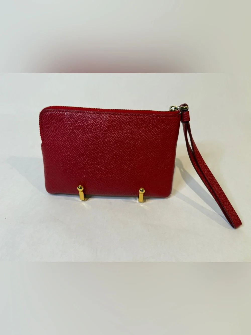 Coach Red Leather Wristlet with Gold Logo